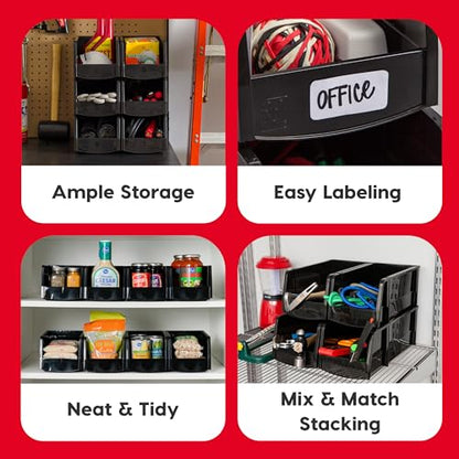 IRIS USA Extra Large Stackable Storage Bins, 6-Pack, 13"L x 10"W x 8"H, |Made in USA|, Plastic Open Front Shelf Bin for Organizing Parts, Hardware, Tools, Supplies, Garage Shelf, Pantry - Black - size: X Large - 6 Pack