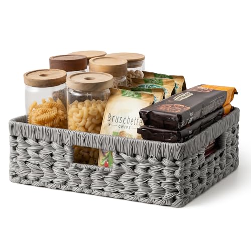 GRANNY SAYS Wicker Storage Basket for Shelves, Wicker Basket for Organizing, Rectangle Basket, Woven Basket for Pantry Storage, Gray, 1-Pack - color: Gray, size: 15¼"L x 11¾"W x 4¾"H
