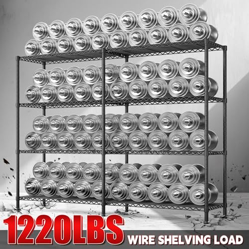 REIBII 61.7''W Storage Shelves Load 1220LBS Wire Shelving Unit 4 Tier Metal Shelving for Storage Rack Shelves Heavy Duty Garage Shelf Pantry Shelves Kitchen Shelving, 61.7" W*62.9" H*15.8" D, Black - style: Black-15.8" Dx61.7" Wx62.9" H-4 Tier