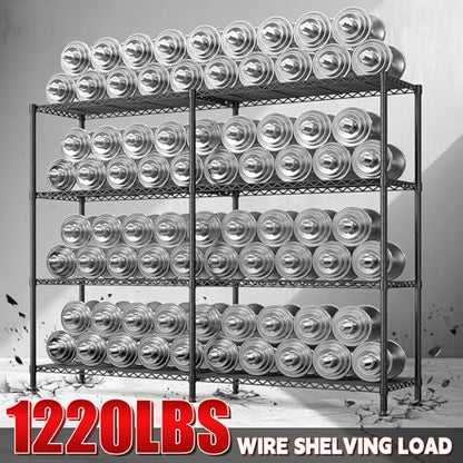 REIBII 61.7''W Storage Shelves Load 1220LBS Wire Shelving Unit 4 Tier Metal Shelving for Storage Rack Shelves Heavy Duty Garage Shelf Pantry Shelves Kitchen Shelving, 61.7" W*62.9" H*15.8" D, Black - style: Black-15.8" Dx61.7" Wx62.9" H-4 Tier