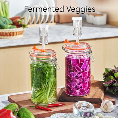 JILLMO 1 Liter Fermentation Jar, Glass Fermenting Kit with Weight for Making Sauerkraut, Hot Sauce, Mead, Cider and More, Pack of 2 - size: 1000 ML
