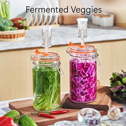 JILLMO 1 Liter Fermentation Jar, Glass Fermenting Kit with Weight for Making Sauerkraut, Kimchi, Pickles and More, Pack of 2 - size: 1000 ML
