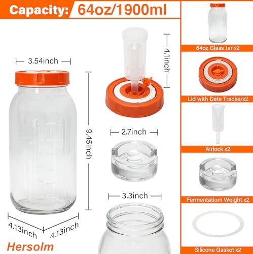 64oz/1.9L Fermentation Jar 2 Pack with 6 Set of Lids and Airlocks