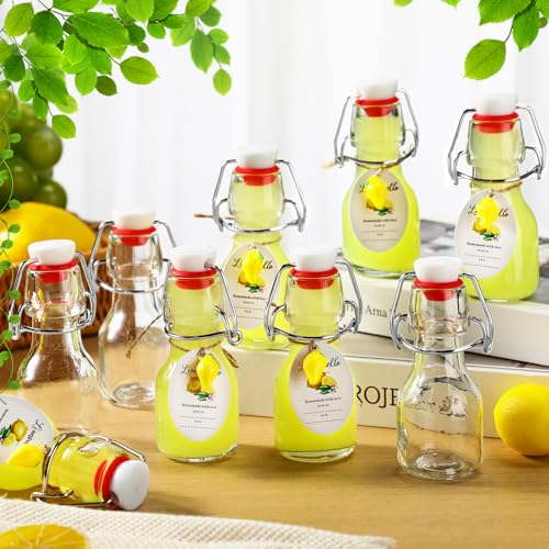 20 Sets Mini Limoncello Bottles Small Swing Top Glass Bottles Tiny Jar for Table Centerpieces Beverages Homemade Christmas Baby Shower Wedding Party Favors for Guests(2oz,Lemon) - size: 2oz, style: Lemon
