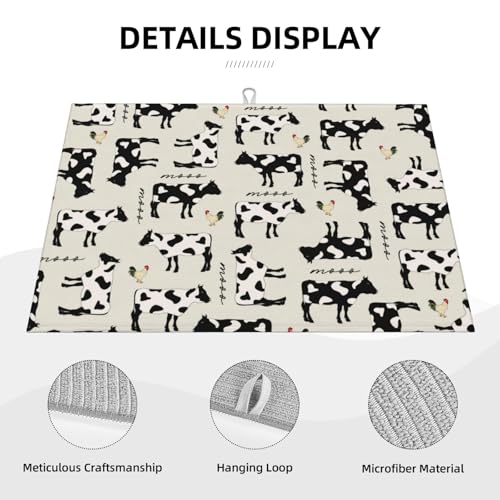 Cute Farm Cows Dish Drying Mat For Kitchen Counter, Super Absorbent Microfiber Dish Drying Pad, Kitchen Gadgets For Easy Clean Multi-Use Large 18"x24" - color: Cute Farm Cows
