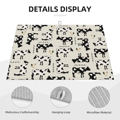 Cute Farm Cows Dish Drying Mat For Kitchen Counter, Super Absorbent Microfiber Dish Drying Pad, Kitchen Gadgets For Easy Clean Multi-Use Large 18"x24" - color: Cute Farm Cows