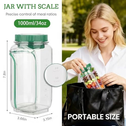 Salad Jar with Side Opening, Leakproof Mason Jar Container, Portable Salad To Go Container with Dressing Cup for Travel Home Office, Dishwasher Safe
