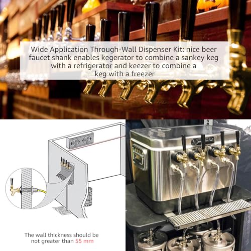 MRbrew Draft Beer Long Shank Faucet Kit, 4-1/8'' Beer Shank No Leak 1/4'' Beer Line Nipple Barb Fitting 304 stainless steel Self-Closing Golden Beer Tap for Kegerator Brewing Home Beer Party
