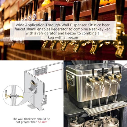 MRbrew Draft Beer Long Shank Faucet Kit, 4-1/8'' Beer Shank No Leak 1/4'' Beer Line Nipple Barb Fitting 304 stainless steel Self-Closing Golden Beer Tap for Kegerator Brewing Home Beer Party