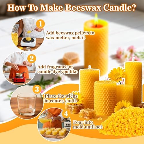 CARGEN Yellow Beeswax Pellets- 430g (0.95lb) Beeswax Pellets Triple-Filtered Natural Bees Wax Cosmetic Grade Bee Wax for DIY Candles Skin Care Lip Balm Soap | Cosmetic Grade Bee Wax for DIY Candle Making, Lip Balm, Soap Making, Skin Care, Crafts, Aromathe