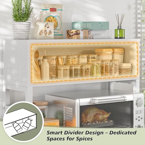EnHomee 4-Tier Microwave Stand for Kitchen Storage, White | 205 lb Capacity, Adjustable Kitchen Shelves with 9 Hooks & Cutting Board Rack - color: White