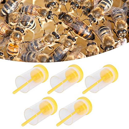 5Pcs Queen Bee Marking Cage, Marking Bottle with Long Plunger Bee Marking Kit, 3.7X1.4in Plastic Handed Queen Bee Catcher Clip Holderaccessory for Identification