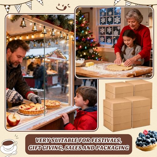 36 Pack Pizza Bakery Boxes 10" x 10" x 3" Kraft Square Bakery Boxes for Pie, Cookies, Cheesecake, Chocolate Covered Strawberries, Dessert Brown Paper Cardboard Container for Treats - size: 10 x 10 x 3 inches