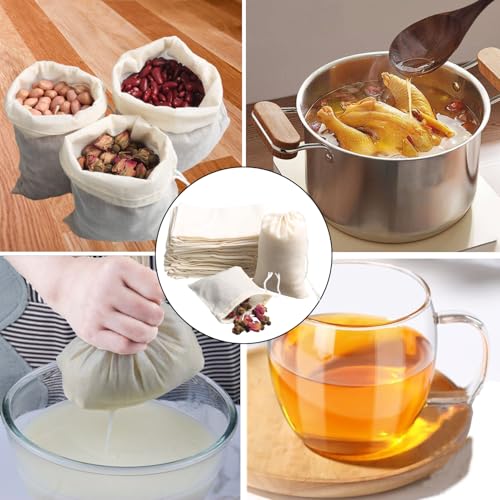 Eketirry Spice Bags, 10pcs Reusable Empty Tea Bags, Muslin Strainer Bags, Soup Bags for Cooking, Natural Cotton Fine Mesh Cheesecloth Bags for Cold Brew Coffee(3 x4" &4 x6") - size: 3 x 4 & 4 x 6 inches