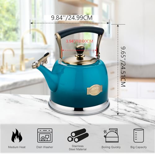 Tea Kettle Stainless Steel Teapot, Stainless Steel Teakettle for Stove Top with Heat Proof Ergonomic Handle 3.0 Quart - color: Blue, size: 3 Quarts