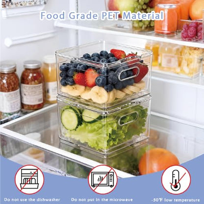 2 Pack Fruit Storage Containers for Fridge with Lid & Drain Basket | 3-in-1 Wash-Drain-Store – BPA-free clear containers keep berries/strawberries fresh, ready-to-eat in fridge.