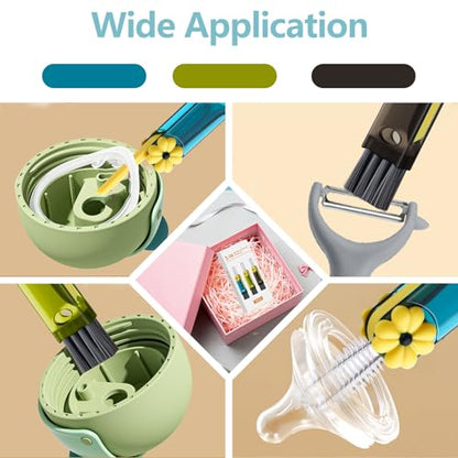 3 in 1 Cup Lid Gap Cleaning Brush Set, 3Pcs Multifunctional Bottle Cleaning Brush,Cup Lid Gap Cleaner, Home Kitchen Crevice Brush Tools - color: Green, Blue, Black(cloverleaf)