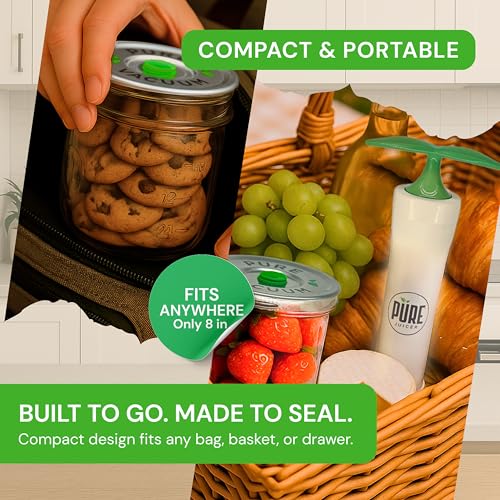 PURE MVP Mason Jar Vacuum Sealer Kit | 3X Faster & 8X the Vacuum of Electric | Premium Handheld High-Suction Vacuum Sealer for Jars | Perfect Seal for Juice, Smoothies, Food for Maximum Freshness - color: Mason Jar Vacuum Sealer Kit