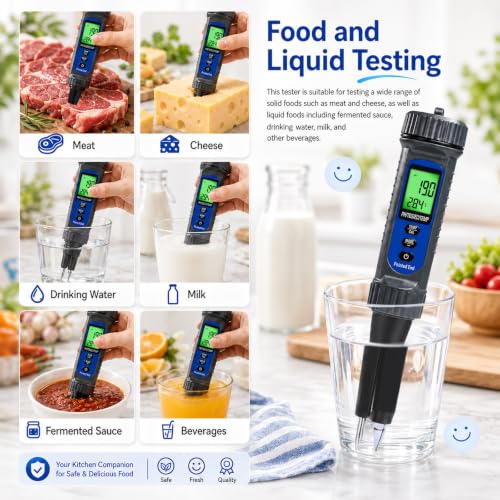 4-in-1 Digital pH Meter for Food – Professional pH/EC/TDS/Temp Tester with Probe for Sourdough, Cheese, Meat & Liquid – High Precision, ATC & Backlit LCD