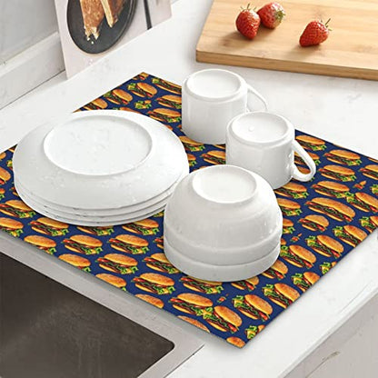 Dish Drying Mat Cheeseburger Hamburger Kitchen Counter Pad Absorbent Non-Slip Mat 18 X16inch