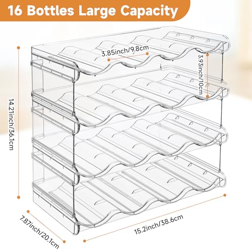 spospo Stackable Water Bottle Organizer, Large Compartment Water Bottle Holder, 4 Tier Clear Water Bottle Organizer for Cabinet, Bottle Rack for Kitchen Organization and Storage - Hold 16 Bottles - size: 4 Pack