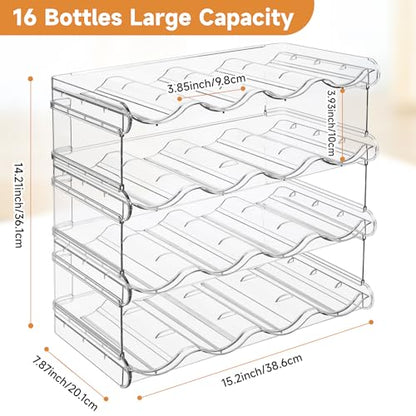 spospo Stackable Water Bottle Organizer, Large Compartment Water Bottle Holder, 4 Tier Clear Water Bottle Organizer for Cabinet, Bottle Rack for Kitchen Organization and Storage - Hold 16 Bottles - size: 4 Pack