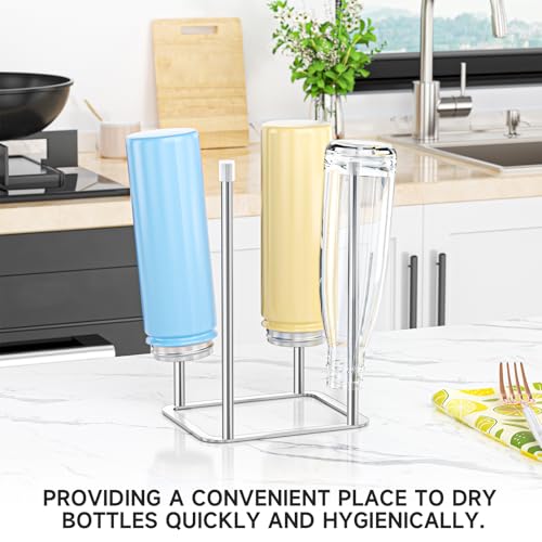 Water Bottle Drying Rack, Stainless Steel Bottle Dryer Rack, Baby Bottles Rack Dryer, Cup Drying Rack, Reusable Bag Drying Stand, Kitchen Stand Holder for Glass Bottles, Plastic Bag (Silver)
