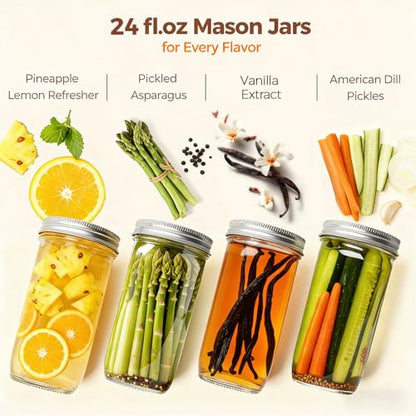 ComSaf 24 oz Mason Jars Wide Mouth 6 Pcs, Large Canning Jars with Seal Bands, 24 oz Glass jar with Lid for Jam, Sauce, Juice, Coffee, Pickling, Fruit, Dessert, Kitchen Storage, Vanilla Extract - size: 24oz wide mouth 6PCS