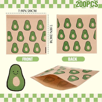 Epakh 200 Pack Paper Sandwich Bags Avocado Design 8 × 8 Inch Happy Food Storage Recyclable Grease Resistant Disposable Snack Bags for Family Home Use - style: Avocado