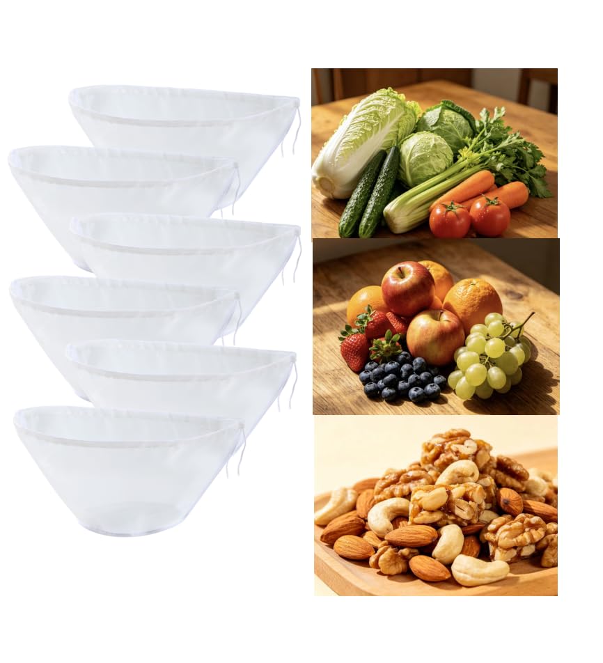6PCS Reusable Nylon Cheesecloth Bags for Straining, Ultra Fine Mesh Nut Milk Filter Bags for Soy Milk, Juice, Oat Milk, Celery Juice, Vegetables & Dumpling Fillings (M)