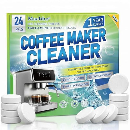 Coffee Machine Cleaner Tablets 24 Pack 5g per Tablet - Deep Cleaning Descaler for DeLonghi Philips Nespresso Breville Keurig - Food Grade Safe Formula Removes Oil Residue & Odor