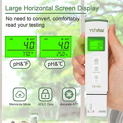YINMIK YK-P01 pH Tester Digital pH Meter for Water Hydroponics, Accurate pH Temp Meter with ATC for Pool, Spa, Hot Tub, Indoor Plants, Drinking Water, Wine Beer Home Brewing, Aquarium - color: Green pH Tester