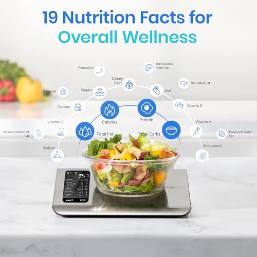 Etekcity Smart Food Kitchen Scale with Nutritional Calculator, Free App with 19 Nutrients Tracking, Calorie, Marco, Digital grams and ounces for weight loss, Premium Stainless Steel, 11lb - color: Stainless Steel 1