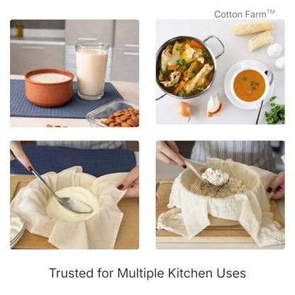 Cotton Farm Grade 100 Cheese Cloths for Straining & Cooking, 18 × 18 Inch, 100% Unbleached Cotton Cheesecloth, Butter Muslin, Finished Edge, Reusable & Pre-Washed