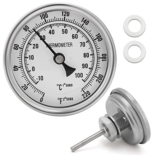 NPT 1/2 Brewing Dial Thermometer - Stainless Steel Kettle Thermometer with 3" Large Dial (0-220F / -10-100C)