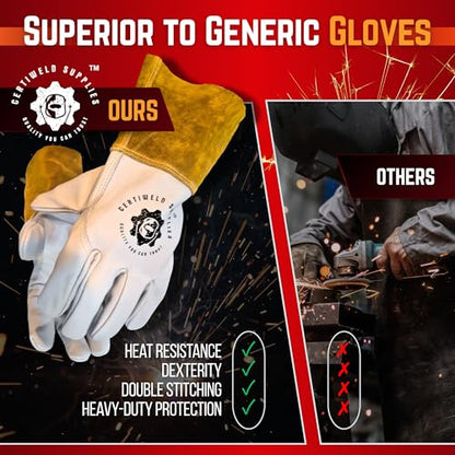 CertiWeld Supplies Leather Welding Gloves – Heat Resistant Work Gloves –Protection Sleeves for BBQ, Gardening, Manual Work - size: Large