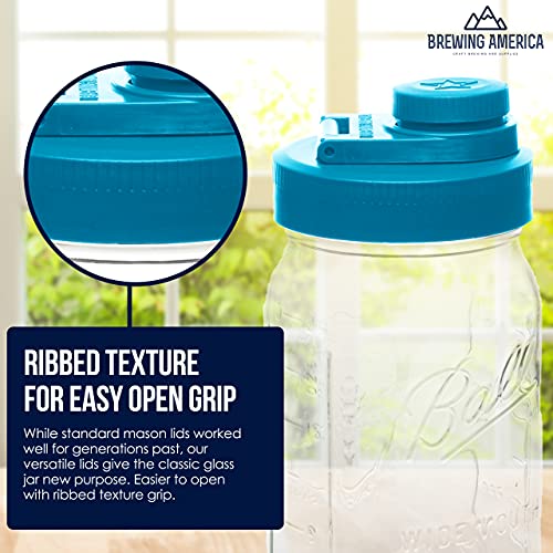 Mason Jar Lids Wide Mouth Plastic 4 pack-USA Made-Flip Cap Screw Top Pour Spout Drink Hole - Leak-proof for Kerr and Ball Canning Jars - Airtight for Drinks to Go and Controlled Pouring - Teal - color: Teal