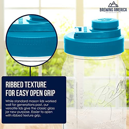 Mason Jar Lids Wide Mouth Plastic 4 pack-USA Made-Flip Cap Screw Top Pour Spout Drink Hole - Leak-proof for Kerr and Ball Canning Jars - Airtight for Drinks to Go and Controlled Pouring - Teal - color: Teal