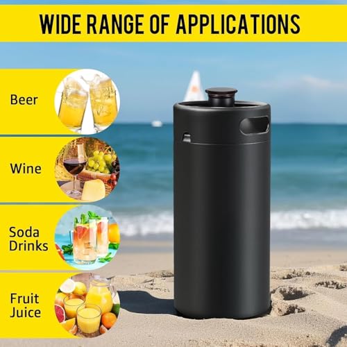 MRbrew 128oz Black Mini Keg Growler Portable Draft Beer Dispenser System Pressurized Stainless Steel Beer Growler Tap System Home Mini Kegerator, with Professional Beer Tap and CO2 Regulator