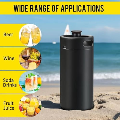 MRbrew 128oz Black Mini Keg Growler Portable Draft Beer Dispenser System Pressurized Stainless Steel Beer Growler Tap System Home Mini Kegerator, with Professional Beer Tap and CO2 Regulator