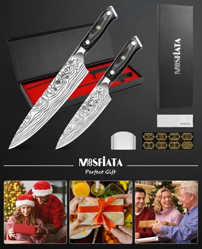MOSFiATA 2Pcs Chef Knife Set, Sharp Kitchen Knife High Carbon German EN1.4116 Stainless Steel Cooking Knife, 9"&6" Chopping Knife Kitchen Knives Set with Ergonomic Handle, Gift Box - style: 6"&9" chef knife