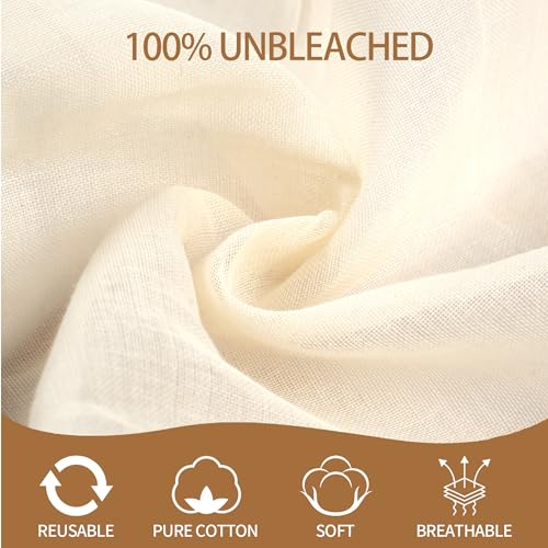 10-Pack Hemmed Cheesecloths - 20"X20" Reusable Unbleached Cotton For Cheese Making, Nut Milk, Yogurt Straining & Crafts. Food-Grade, Pre-Cut With Reinforced Edges - size: 10 Pack