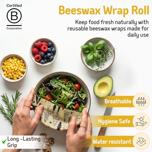 SUPERBEE Reusable Beeswax Wraps for Food – XL Beeswax Wrap Roll (35x13"), Bees Wrap Paper for Wrapping Cheese, Veggies, Sandwiches & Bowl Covers, Festive Holiday Print, Sustainable Gift Idea - color: Christmas Trees