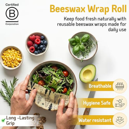 SUPERBEE Reusable Beeswax Wraps for Food – XL Beeswax Wrap Roll (35x13"), Bees Wrap Paper for Wrapping Cheese, Veggies, Sandwiches & Bowl Covers, Festive Holiday Print, Sustainable Gift Idea - color: Christmas Trees