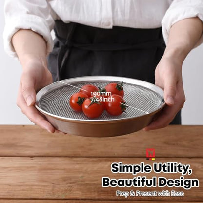 WAGENSTEIGER Stainless Steel Mesh Tray Set with Drip Pan, Air Fryer Basket and Tray, Kitchen Colander, Vegetable and Fruit Strainer, Food Filter, BBQ Prep Tool, Fruit Serving Dishes (7.48 inch) - size: 7.48 inch