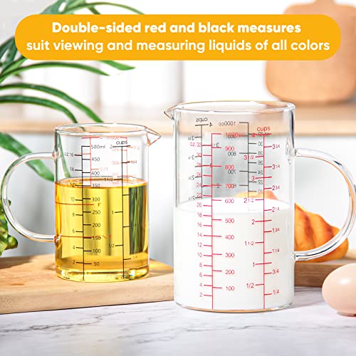 77L Glass Measuring Cup with Handle, [Double-Sided Measuring Scale, V-Shaped Spout, Insulated handle], High Borosilicate Glass Measuring Cup with Three Scales (OZ, Cup, ML) for Liquid (4 Cup) - size: 4 Cup (1000 ml)