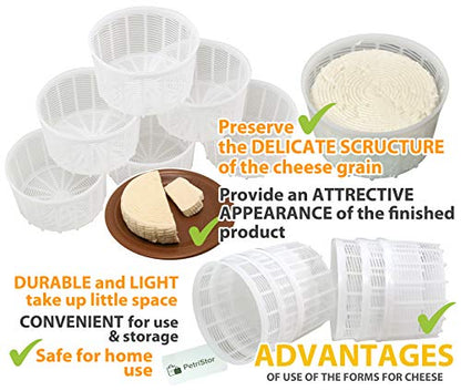 6 pcs Soft Cheese Mold for Cheese Making 1.25QT - Small Cheese Mold - Homemade Cheese Making Supplies - Cream Cheese Form Mold - Molde Para Queso Fresco Casero - Feta Ricotta Cheese Making Basket