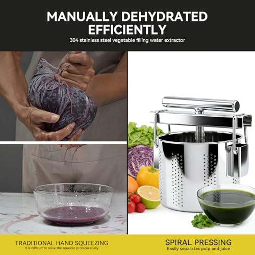 SQUEEZE master Stainless Steel Manual Vegetable Squeezer & Cheese Press,Food Press for Dumpling Filling, Spinach, Tofu, Herb & Fruit Juice-0.5 Gallons