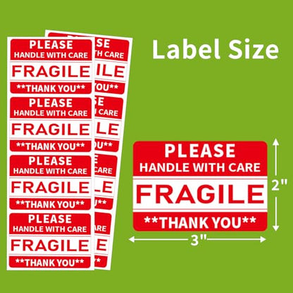320 Pcs Fragile Stickers, 3 x 2 Inch Handle with Care Shipping Moving Glass Permanent Adhesive Commercial Grade Fragile Labels (Fragile) - color: Red, size: 320 PCS