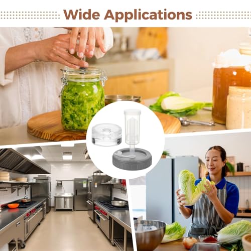 11 Pcs Fermentation Kit for Wide Mouth Jars, 4 Plastic Lids with Airlocks, 4 Glass Weights, Cleaning Brush, Acacia Wood Stirrer, 7 in Stainless Tongs, Home Fermenting Accessories Set